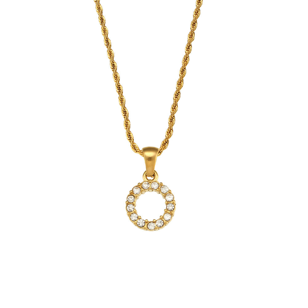 Fashion Round Number Text Letter Stainless Steel 18K Gold Plated Necklaces