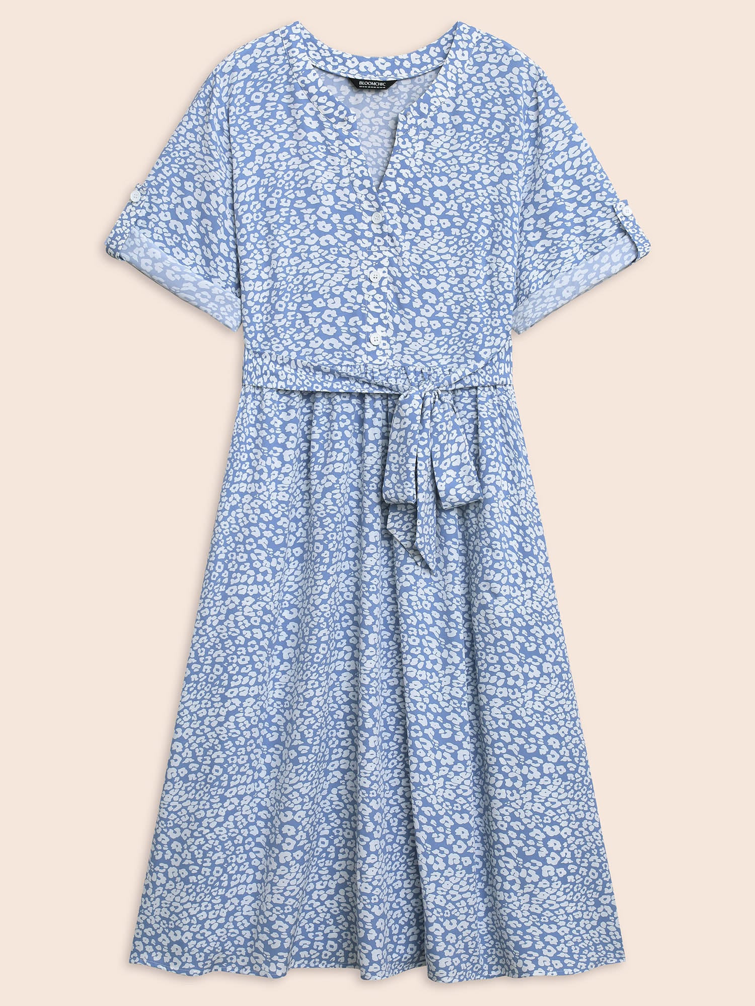 Daisy Print Midi Tab Sleeve Dress