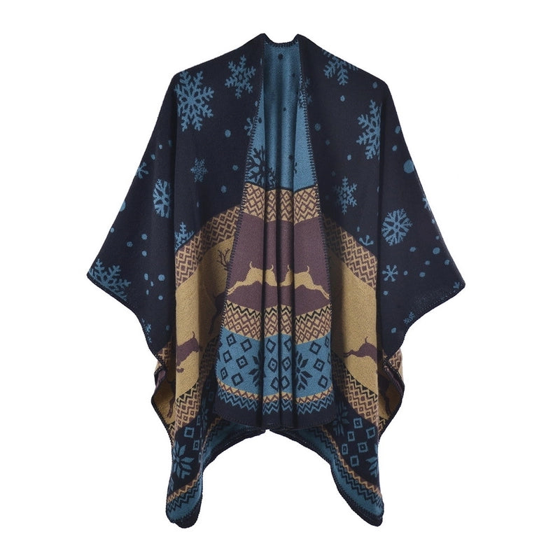 Women's Streetwear Snowflake Deer Imitation Cashmere Shawl