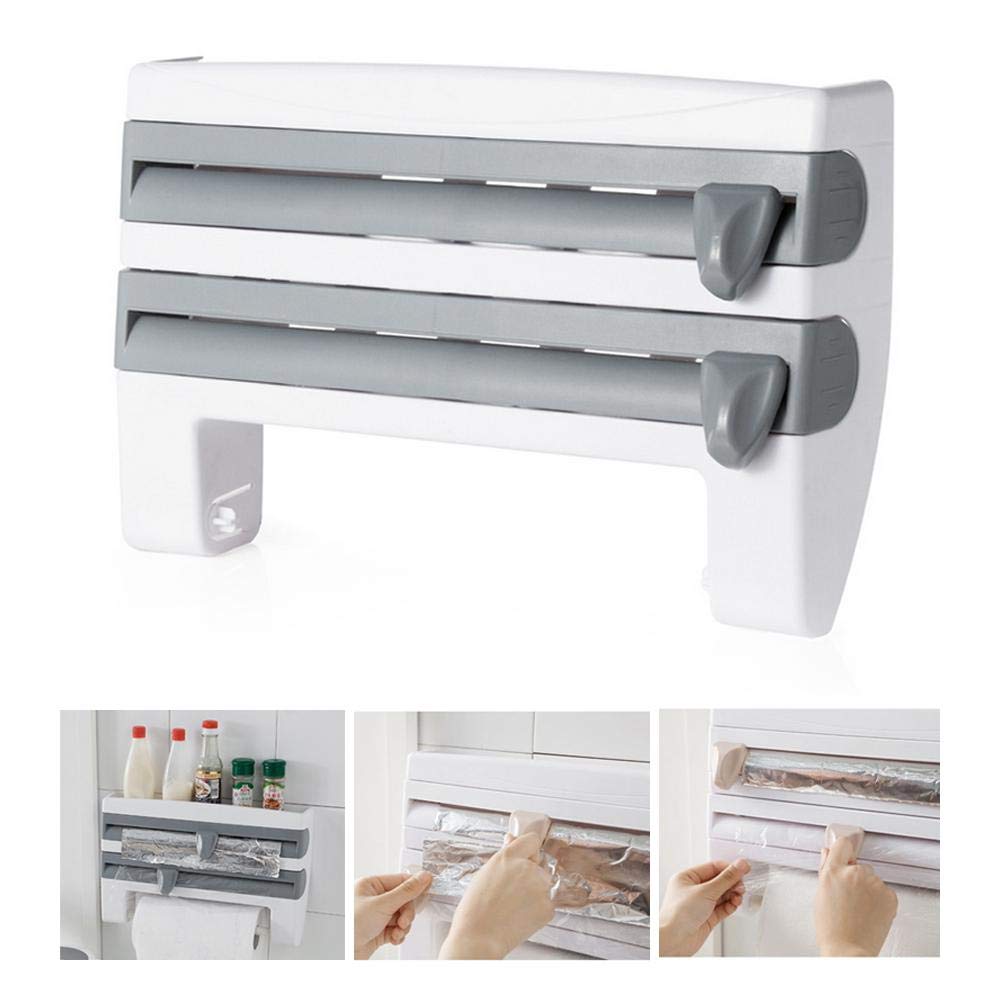 Kitchen Roll Dispenser for Foil Cling Film and Paper Towel White Brown