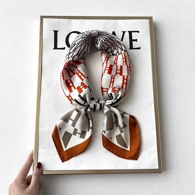 Women's Elegant Minimalist Flower Satin Printing Silk Scarf