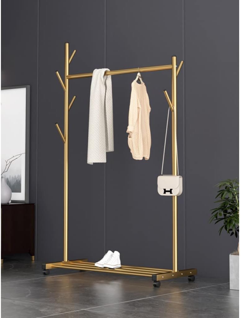 Single Pole Standing Coat Rack With Wheels. Metal Hanger Bedroom Floor Clothes Rack Hangers