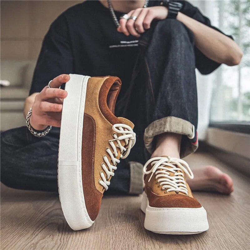 Advbridge Japanese Style Men Canvas Sneakers Harajuku Low-top Platform Vintage Fashion Casual Shoes Mixed Color Student New Male Footwear