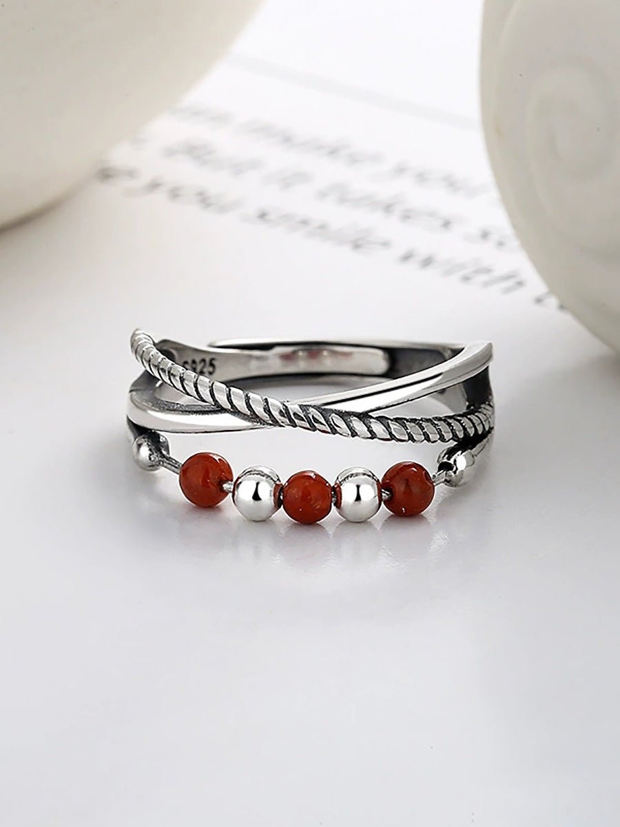 Women Vintage Bead Weave S925Silver Ring