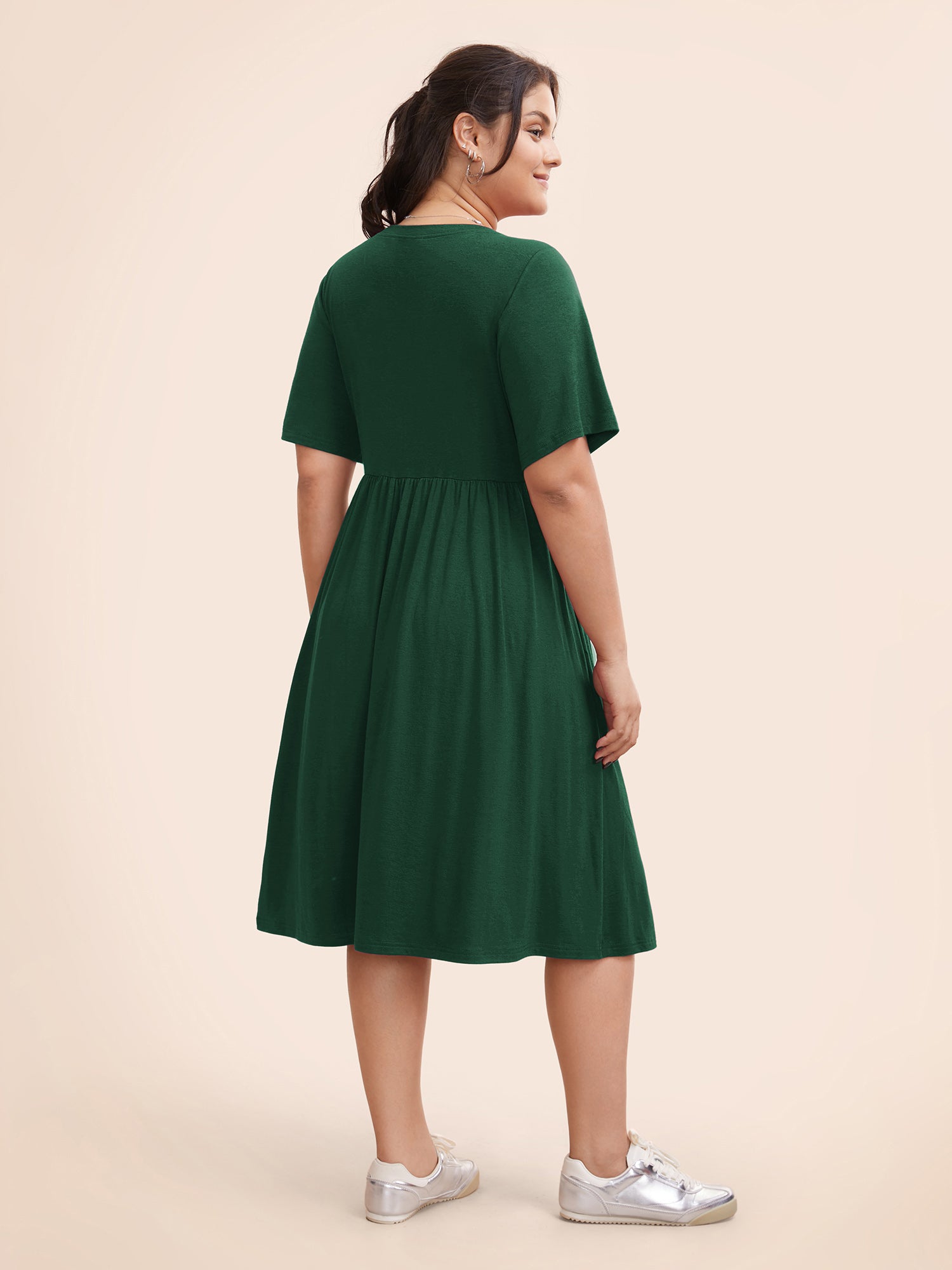 Supersoft Essentials Solid Pleated Round Neck Midi Dress