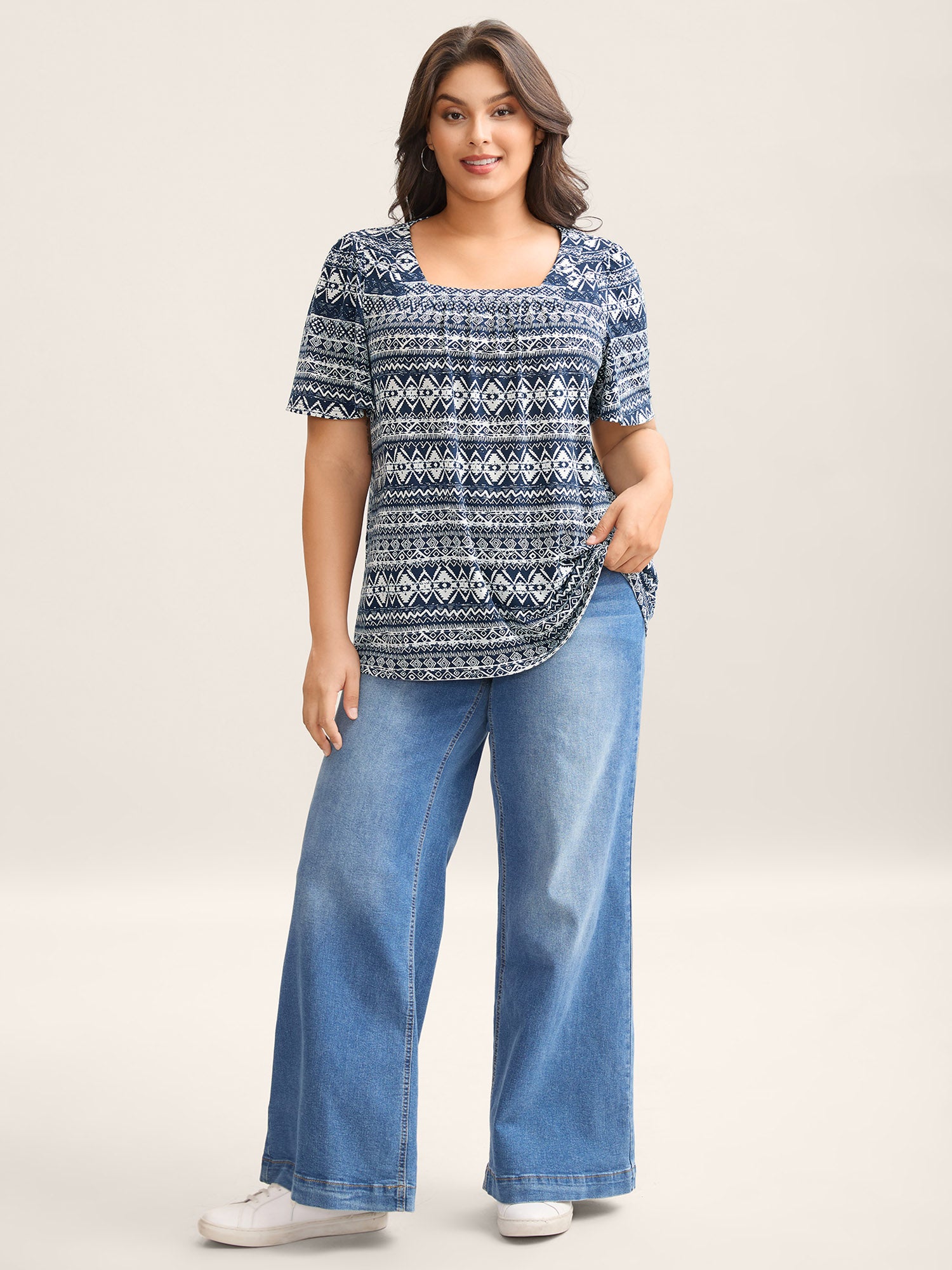 Boho Print Square Neck T-Shirt