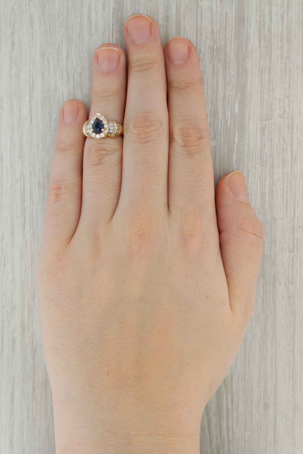 1.61ctw Blue Sapphire Diamond Halo Teardrop Ring 14k Yellow Gold Size 5