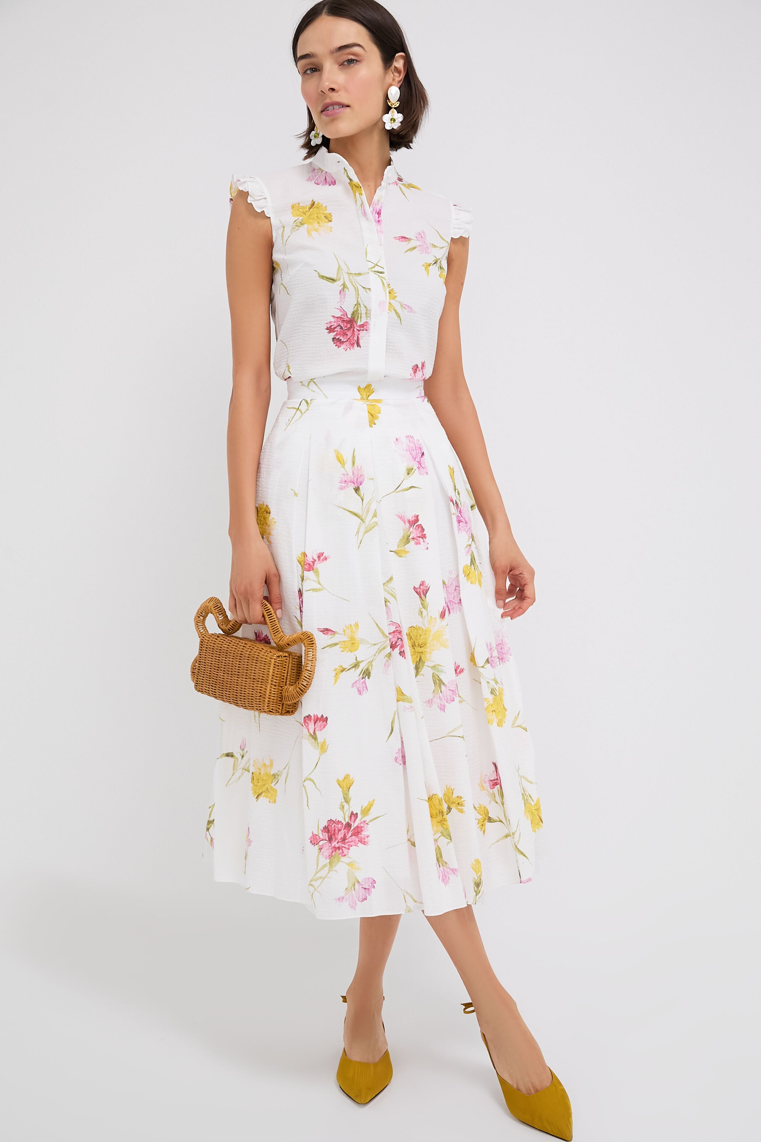 Dancing Carnation Multi Pleated Midi Skirt