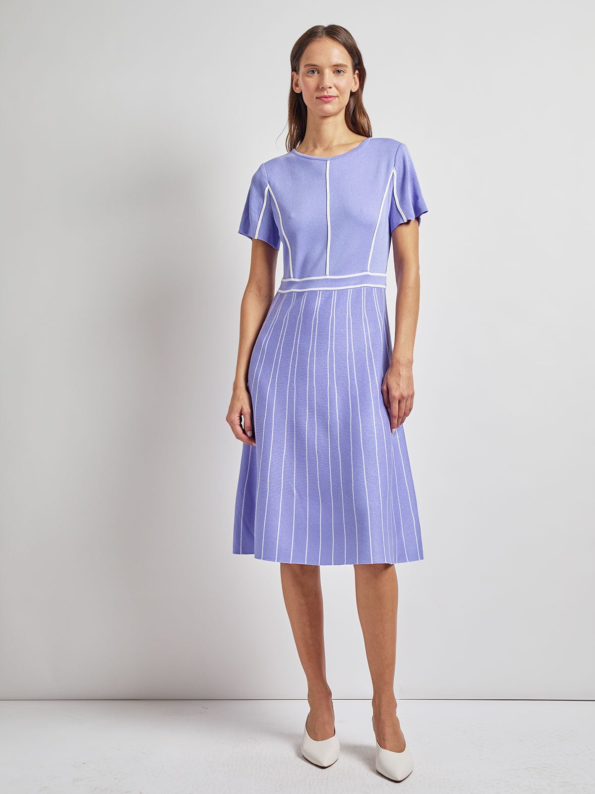 Contrast Stripe A-Line Soft Knit Dress - Modern Fit