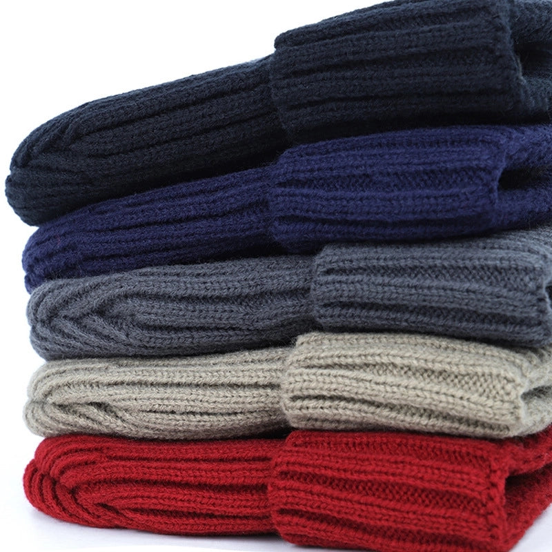 Autumn And Winter New Men's Style Knitted Hat Plus Velvet Padded Scarf Two-piece Warm Knitted Hat