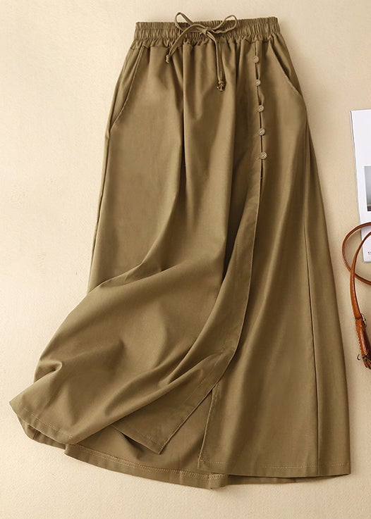 Casual Yellow Front Open Elastic Waist Cotton Skirts Summer