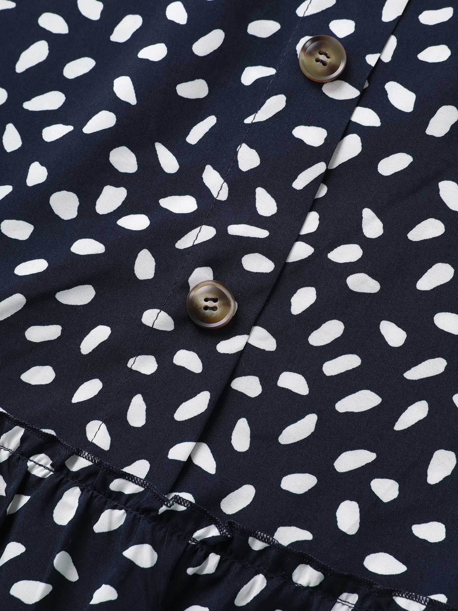 Polka Dot Button Detail Flutter Layered Hem Dress