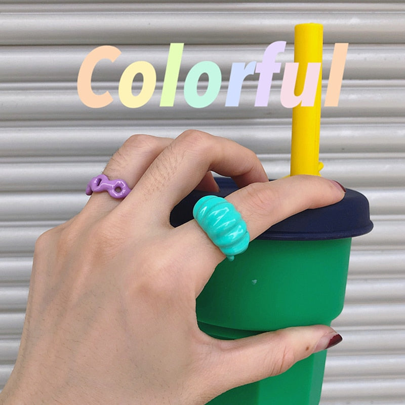 Hand-painted Solid Color Irregular Rings