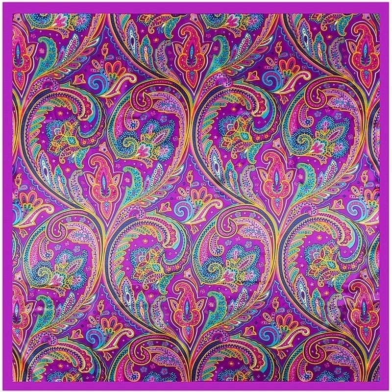 Silk Chain Carriage Oil Painting Flowers Ladies 90cm Square Scarf