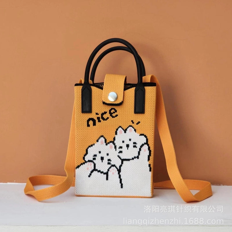 Women's Polyester Cartoon Cute Square Hidden Buckle Shoulder Bag Handbag Crossbody Bag