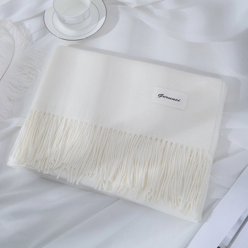 Women's Minimalist Solid Color Imitation Cashmere Tassel Scarf