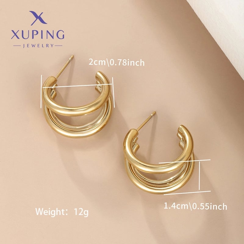 6 Pieces XUPING Minimalist C Shape Plating 304 Stainless Steel 18K Gold Plated Raw Steel Ear Studs