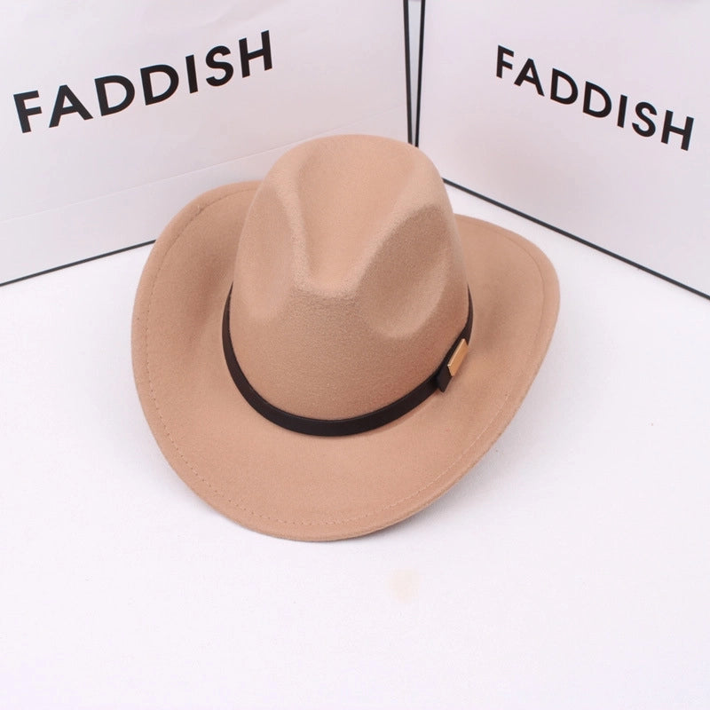 Autumn And Winter Woolen Western Cowboy Hat Retro Versatile Black Big Brim British Jazz Top Hat Stage Performance Props