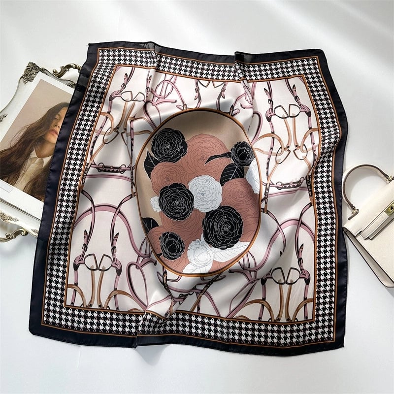 Unisex Casual Minimalist Stripe Flower Polyester Satin Printing Silk Scarf