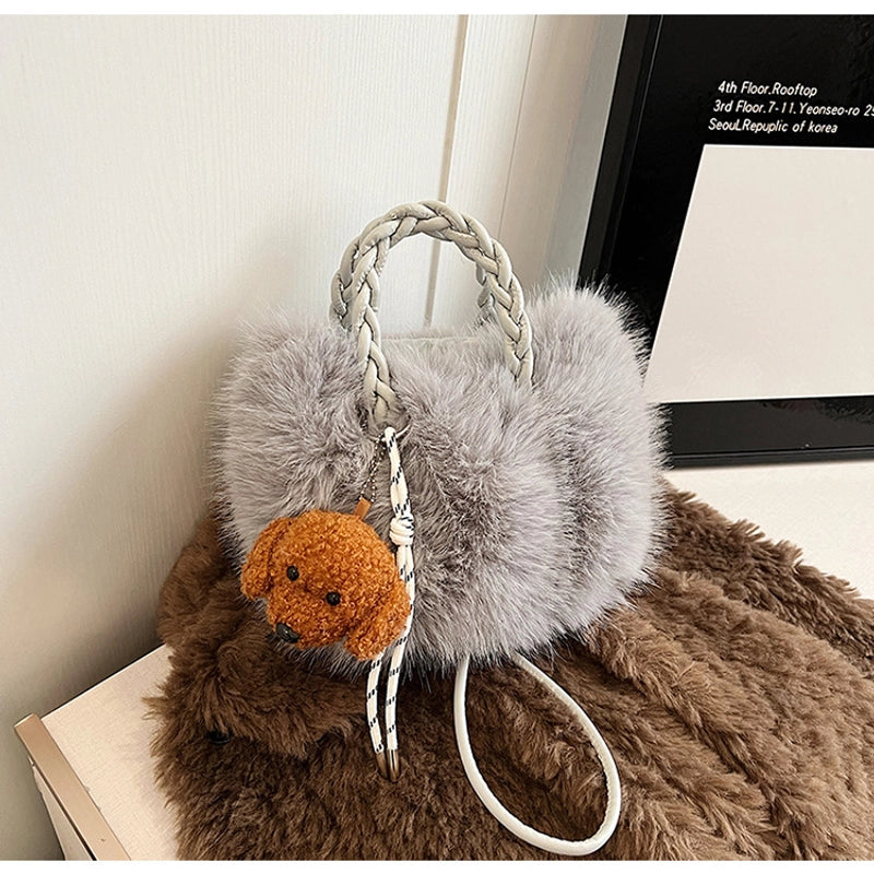 Women's Plush Solid Color Basic Square Magnetic Buckle Shoulder Bag Handbag Crossbody Bag