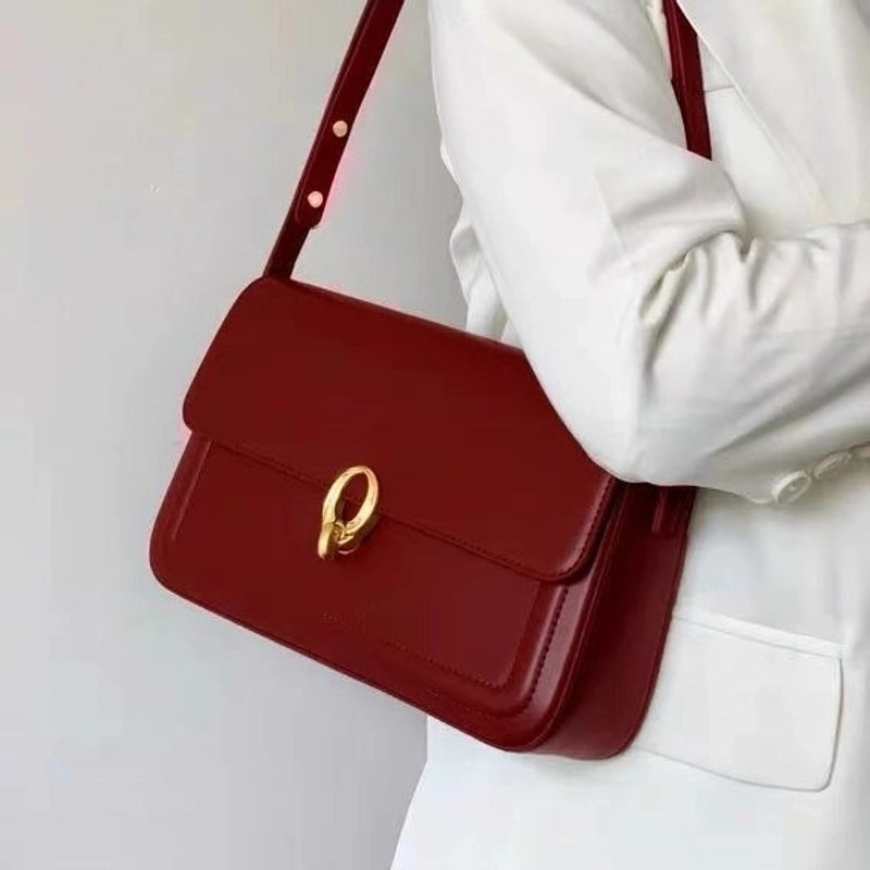 Women's Medium Pu Leather Solid Color Classic Style Flip Cover Shoulder Bag