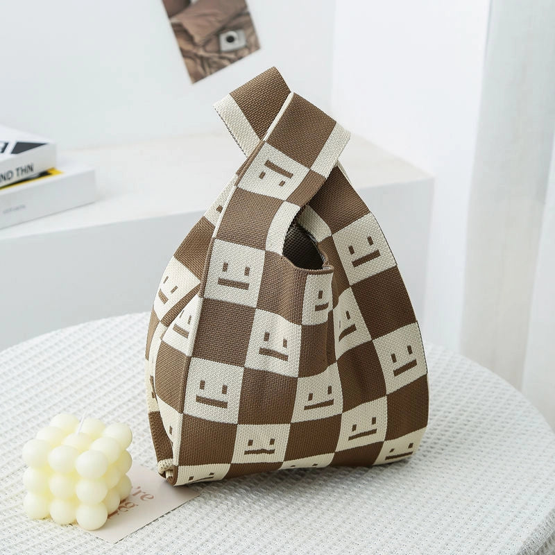 Women's Small Knit Color Block Streetwear Square Open Shoulder Bag