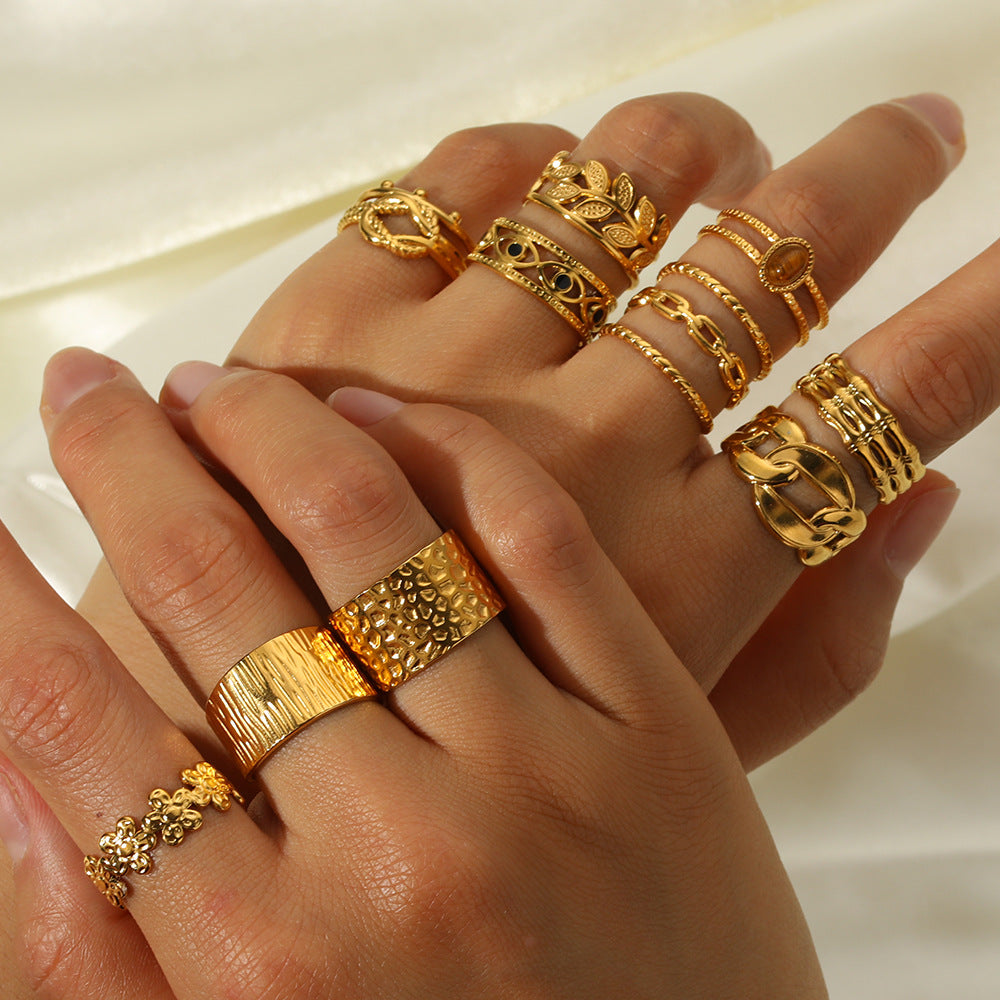Women IG Style Circle Round Geometric Stainless Steel Electroplating Rings