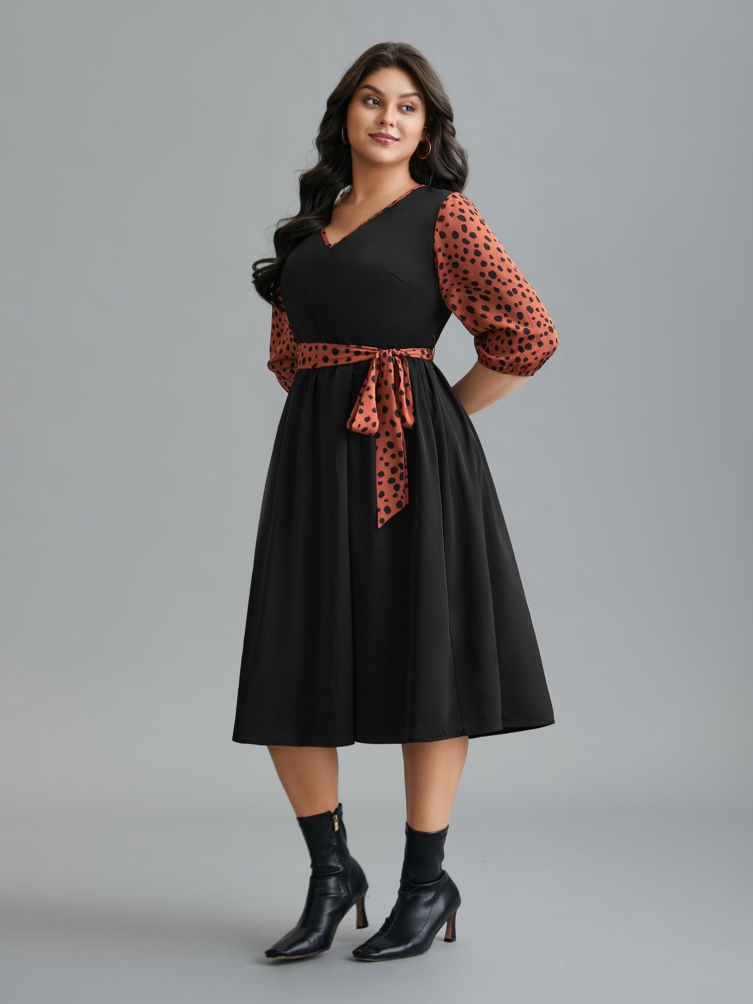 V Neck Polka Dot Color contrast Dress