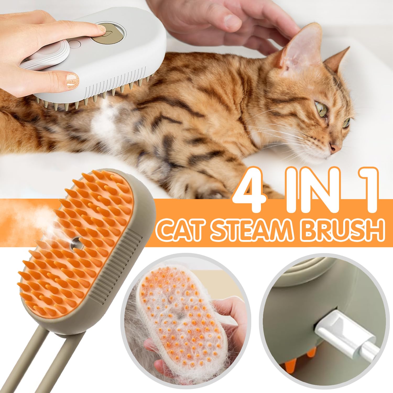 4 in 1 Cat Steam Brush for Shedding