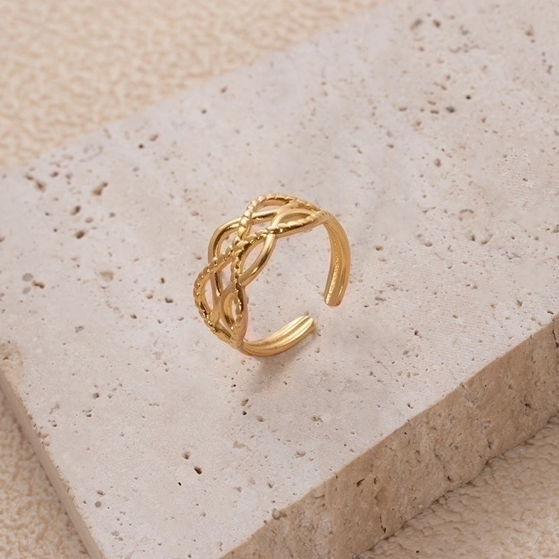 IG Style Retro Geometric 304 Stainless Steel Plating Hollow Out Open Ring