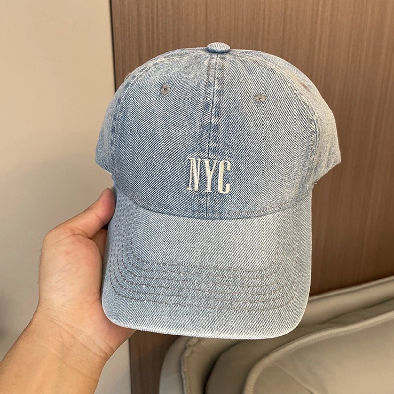 Korean-style Spring And Summer Denim Baseball Cap Women's Washable Old Letter Hat Men's Trendy Sunscreen Cap