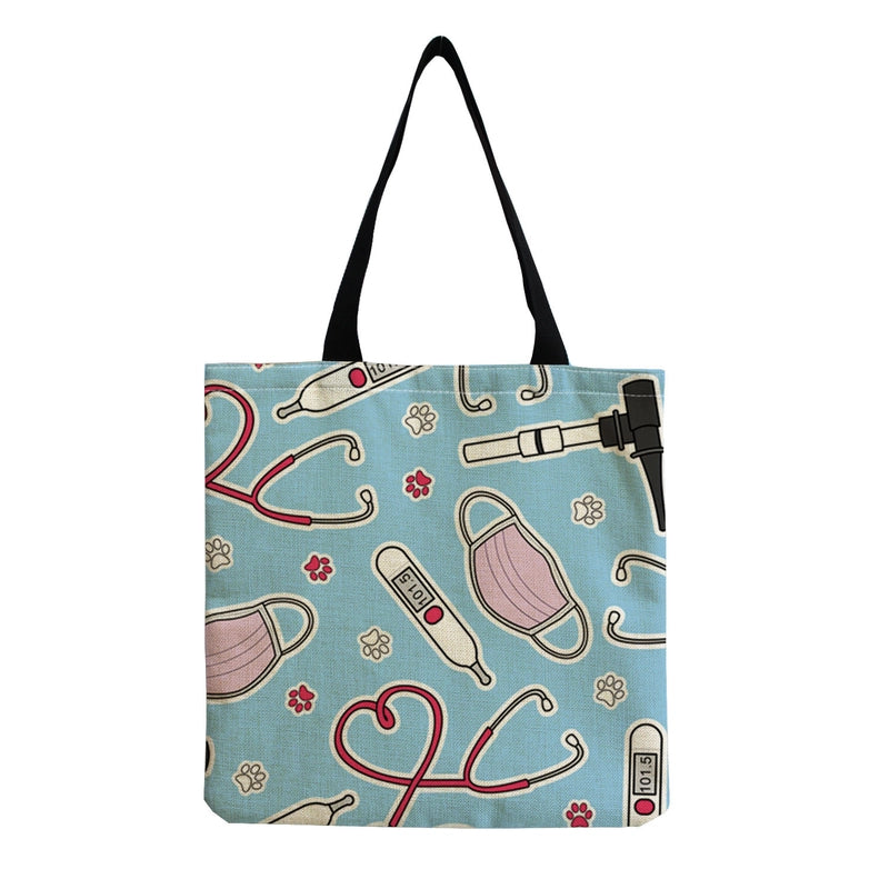 Women's Cotton And Linen Letter Nurse Heart Shape Classic Style Square Open Tote Bag