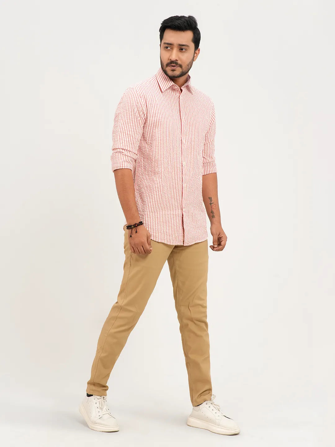 Men's Pink Stripe Full Sleeve Casual Shirt