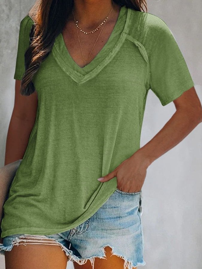 Women's Loose V-Neck Short Sleeve T-Shirt