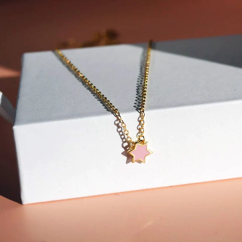 Star of David Necklace - Pink on Gold