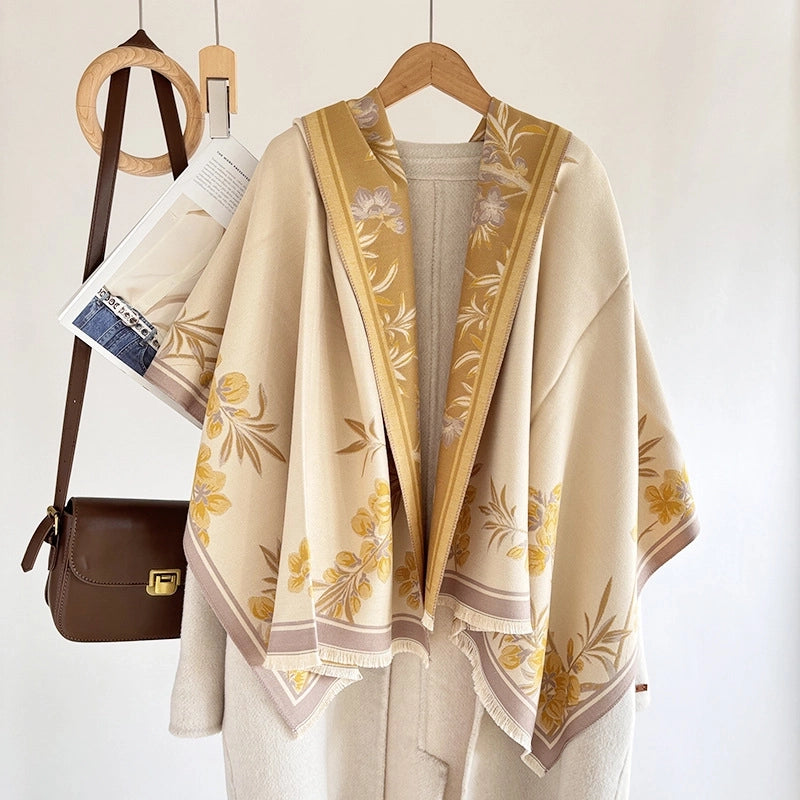 Women's Elegant Plant Imitation Cashmere Jacquard Scarf
