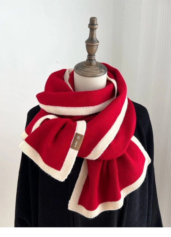 White Color Scarf Winter New Sense Of Knitted Wool Scarf Small Design Boys And Girls