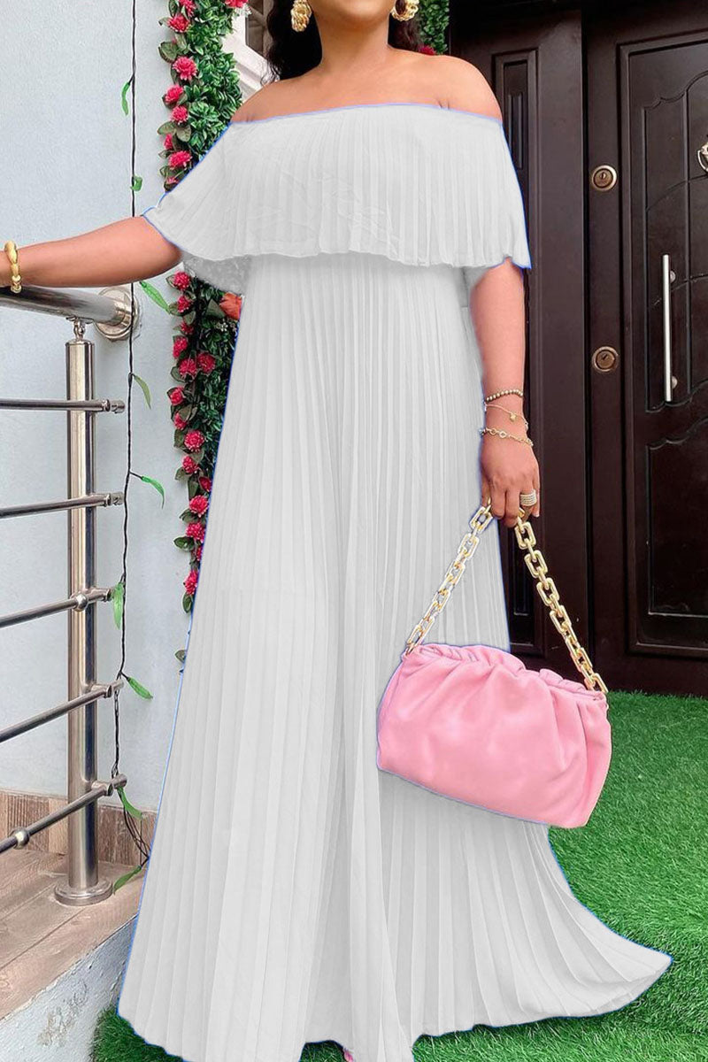 Casual Solid Patchwork Fold Off the Shoulder Straight Dresses