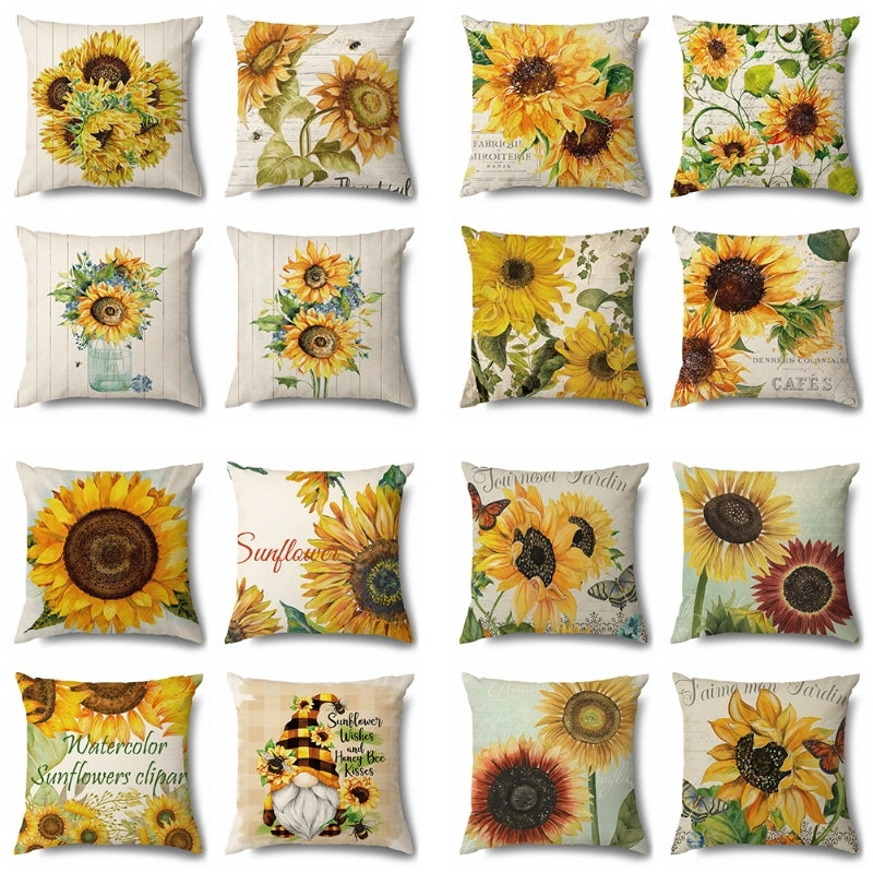 Pastoral Sunflower Linen Pillow Cases