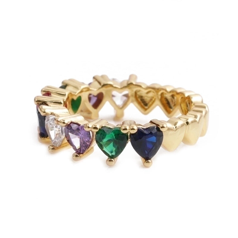 Fashion Heart-shaped Copper Inlaid Zircon Ring