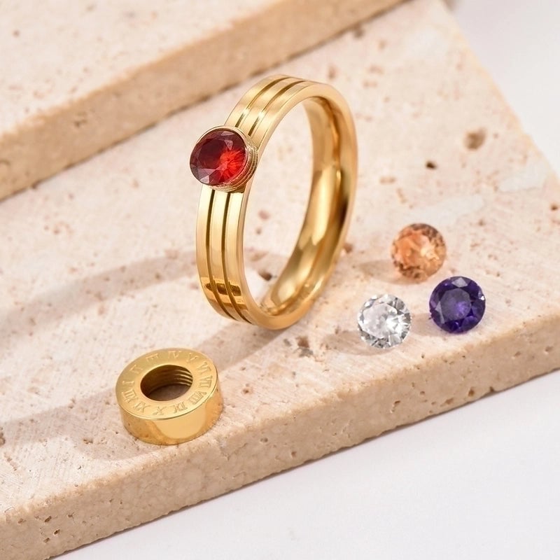 304 Stainless Steel 14K Gold Plated Elegant Vintage Style Polishing Plating Inlay Round Number Zircon Rings