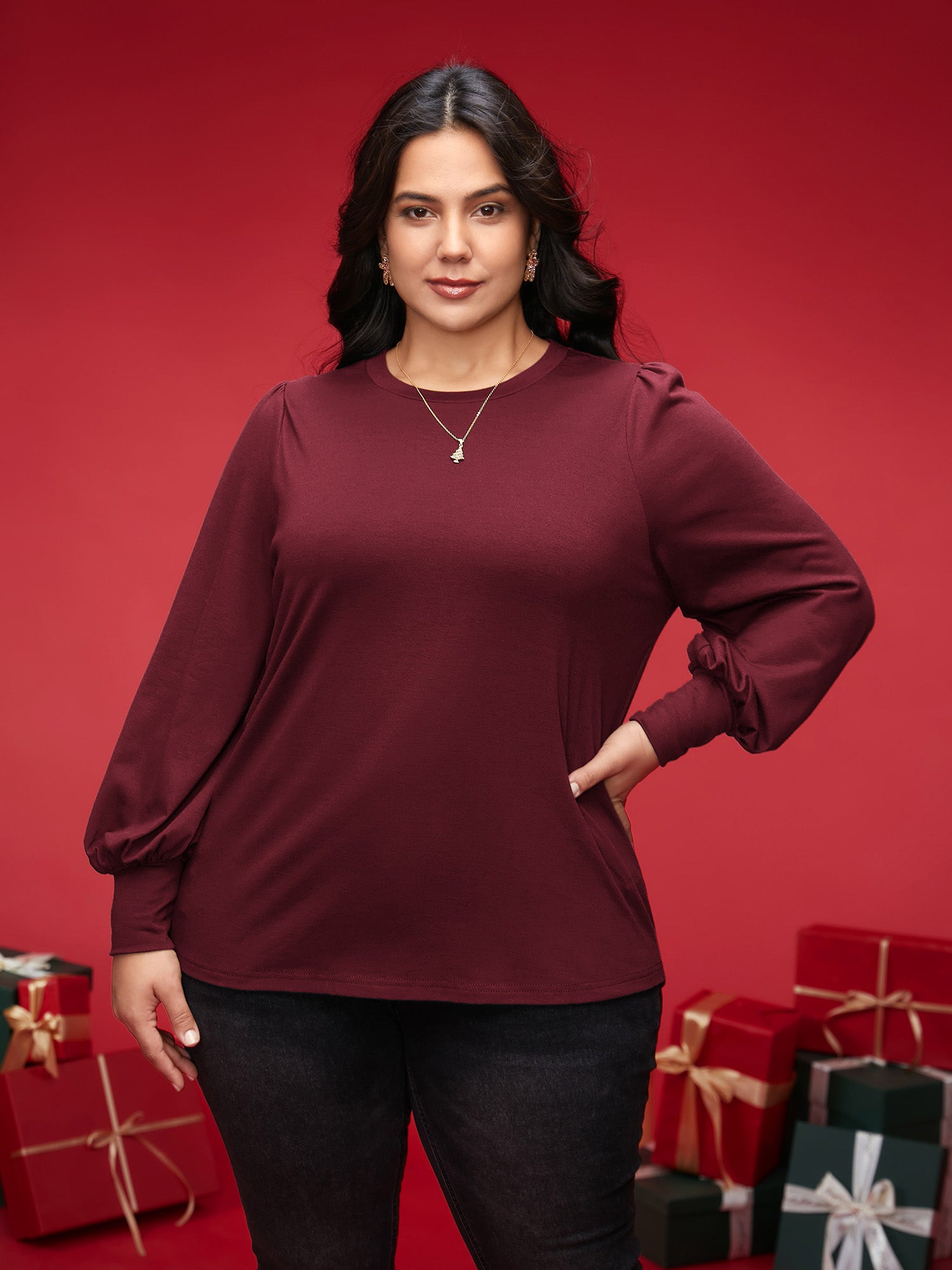 Round Neck Balloon Sleeves A-line Tee