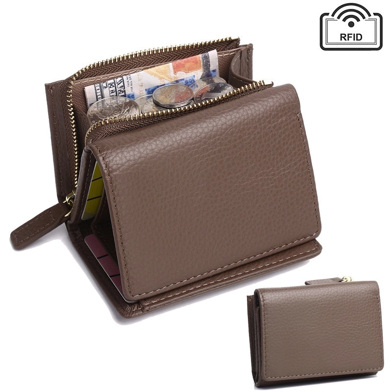 New Genuine Leather Wallet Women's Short Japanese Style Wallet Zipper Small Wallet Card Holder Multi-card Small Coin Purse