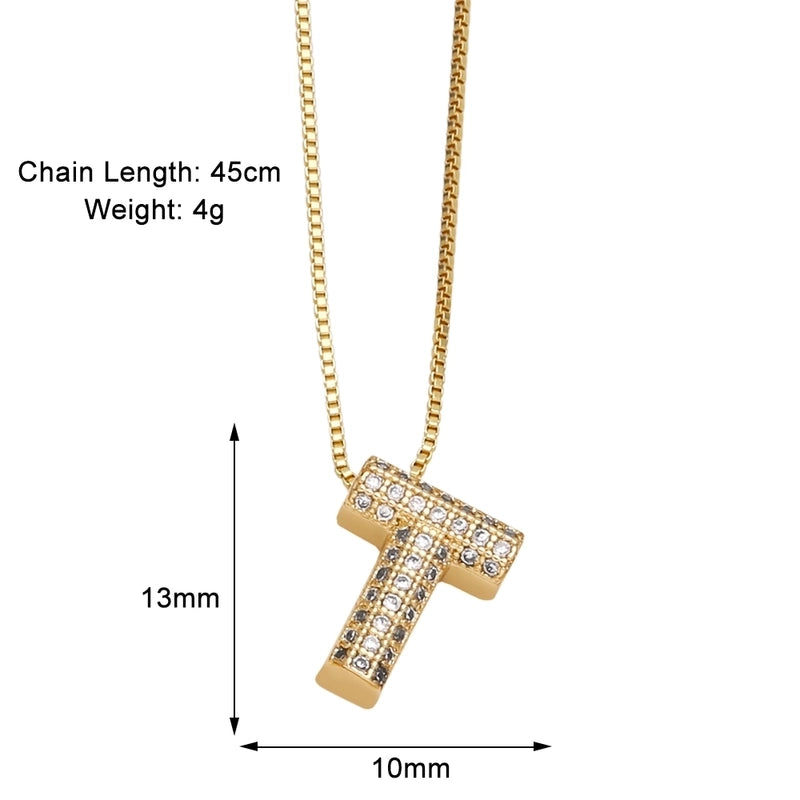 Copper 18K Gold Plated Modern Style Minimalist Plating Inlay Letter Zircon Pendant Necklace
