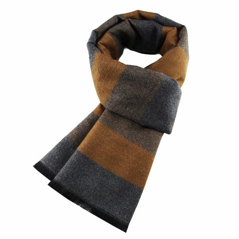 Middle-aged And Elderly Men's Scarf Winter Warm Thick Brushed Striped Scarf Men's Cotton Grandpa Gift Scarf