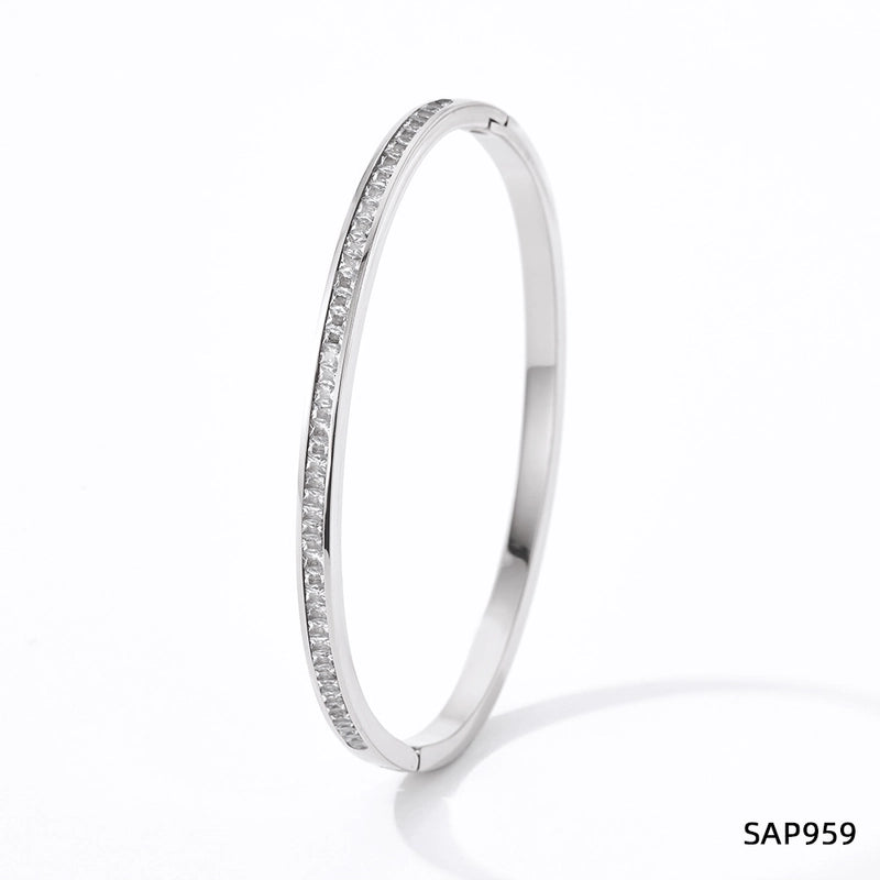 3 Pieces Classic Style Solid Color 304 Stainless Steel 16K Gold Plated White Gold Plated Gold Plated Artificial Gemstones Bangle In Bulk