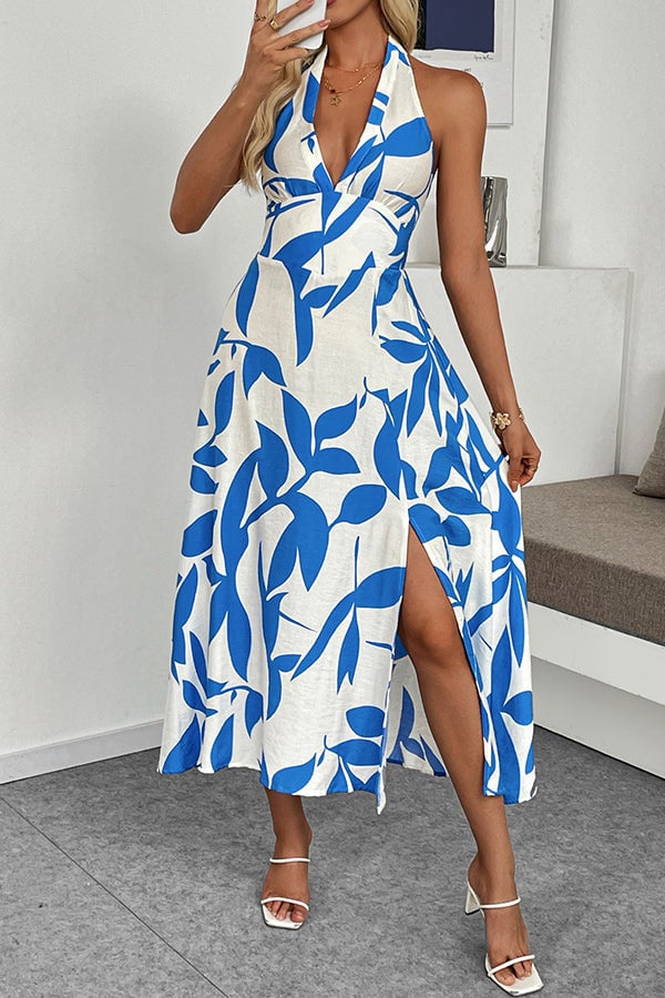 Floral Print Halter Neck Casual Dress