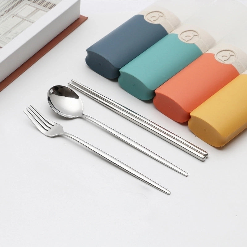 Retro Pastoral Color Block Stainless Steel Spoon Fruit Knife Fruit Fork 1 Set