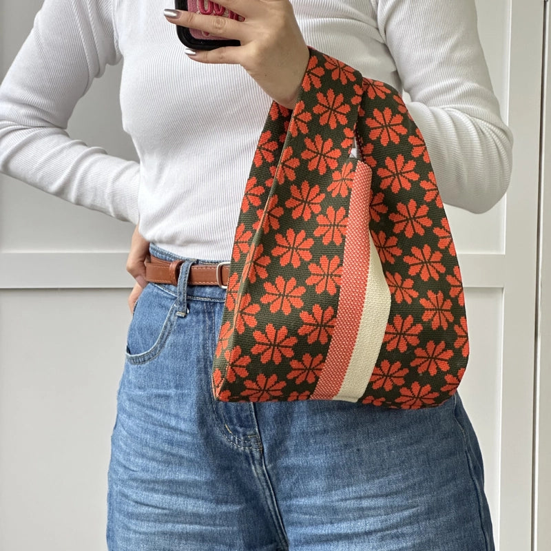 Women's Polyester Printing Color Block Cute Square Open Handbag