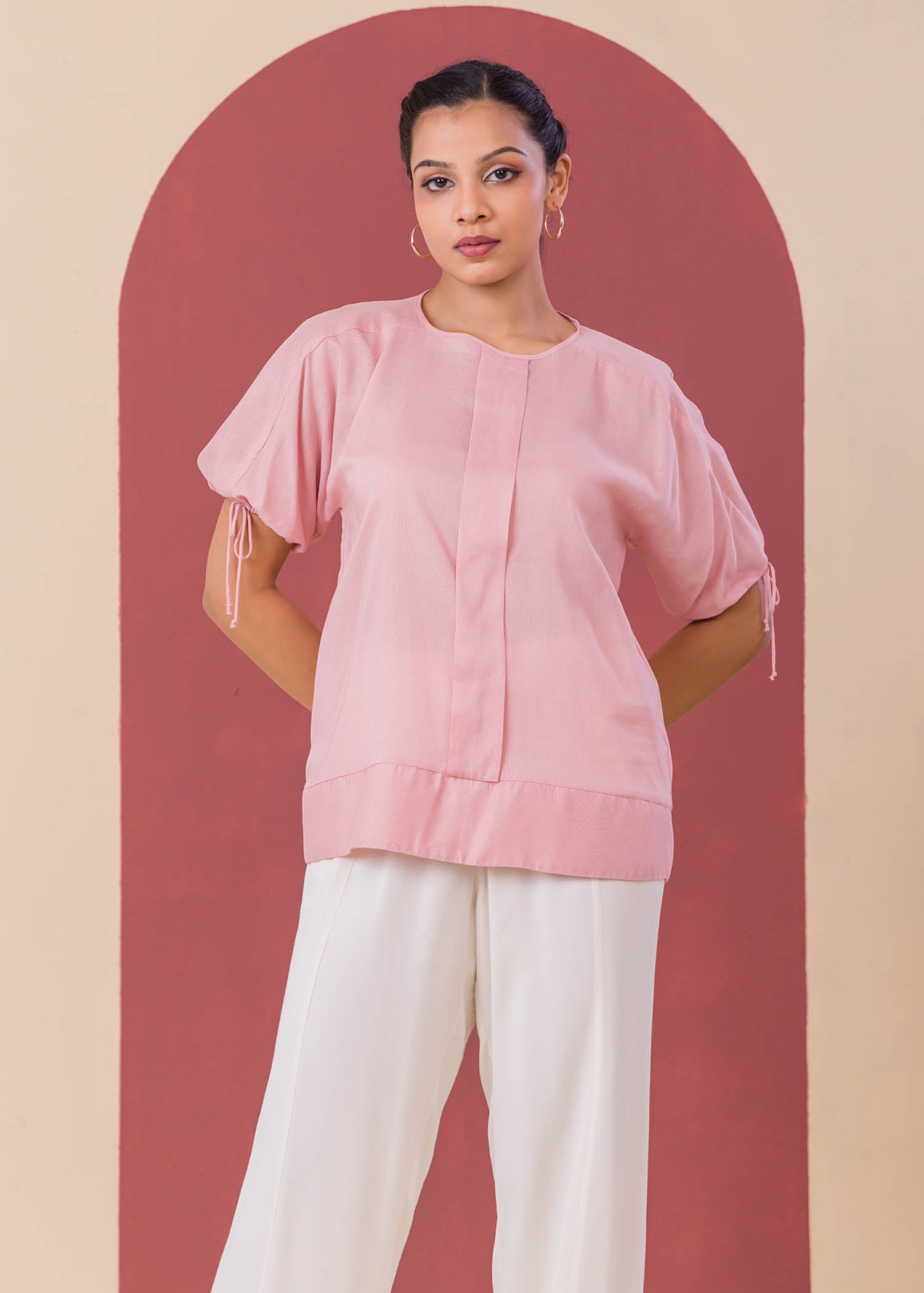 Puff Sleeve Blouse With Front Pleat